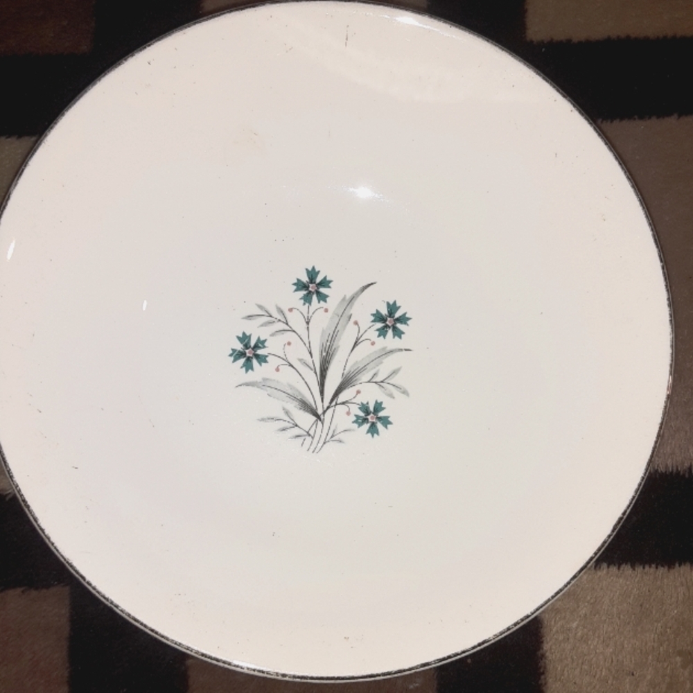 Vintage Scio Hampton Teal Cornflowers Gray Leaves One Bowl 6" Diameter Gold Trim